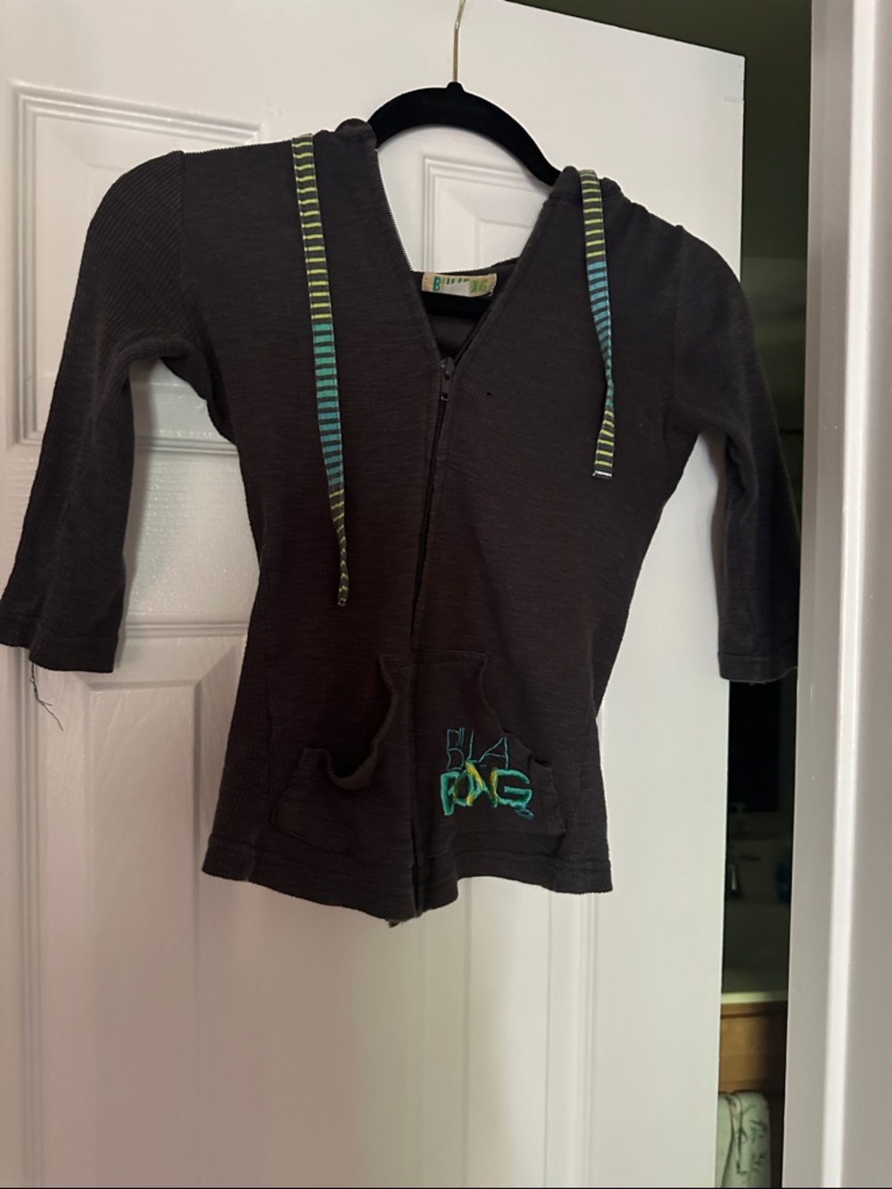 Billabong Dark Gray Zip Hoodie with Green Accents